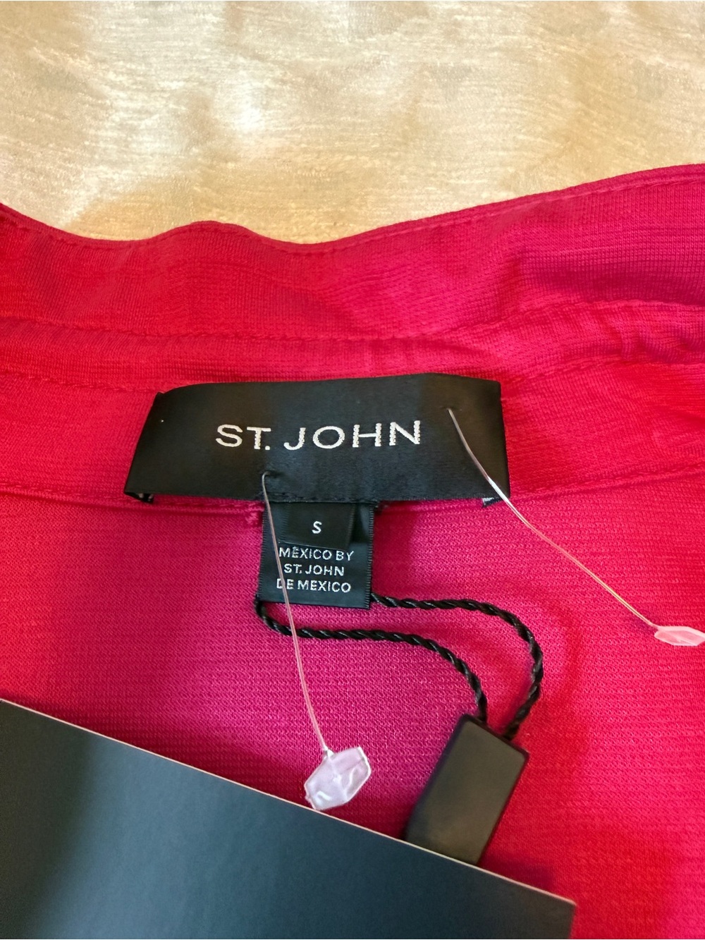 New with tags, St. John Hot Pink Full Zip with front waist tie - Picture 6 of 7